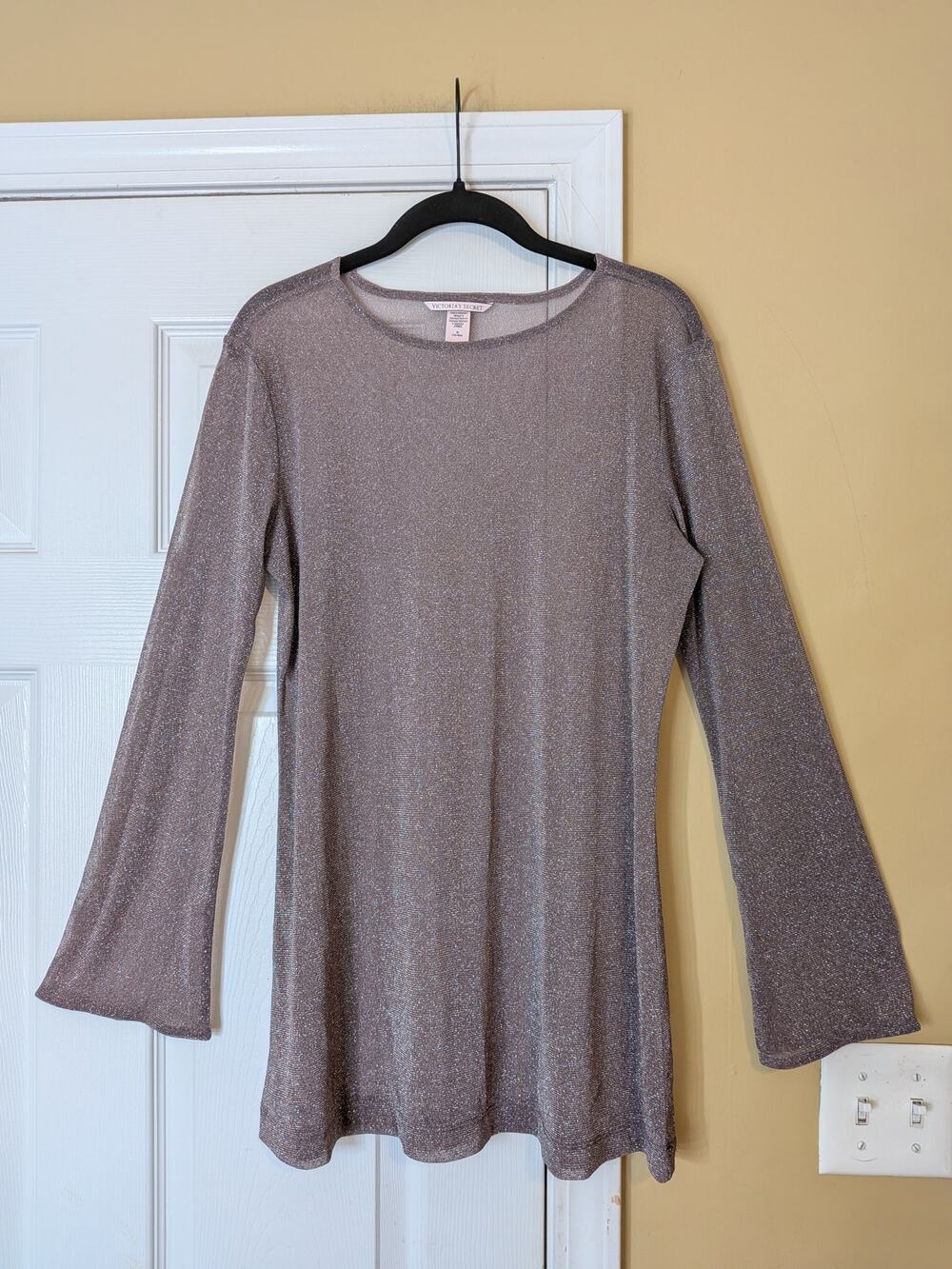 Victorias Secret Metallic Shimmer Bell Sleeve Mini Dress Size Medium Sheer Tunic